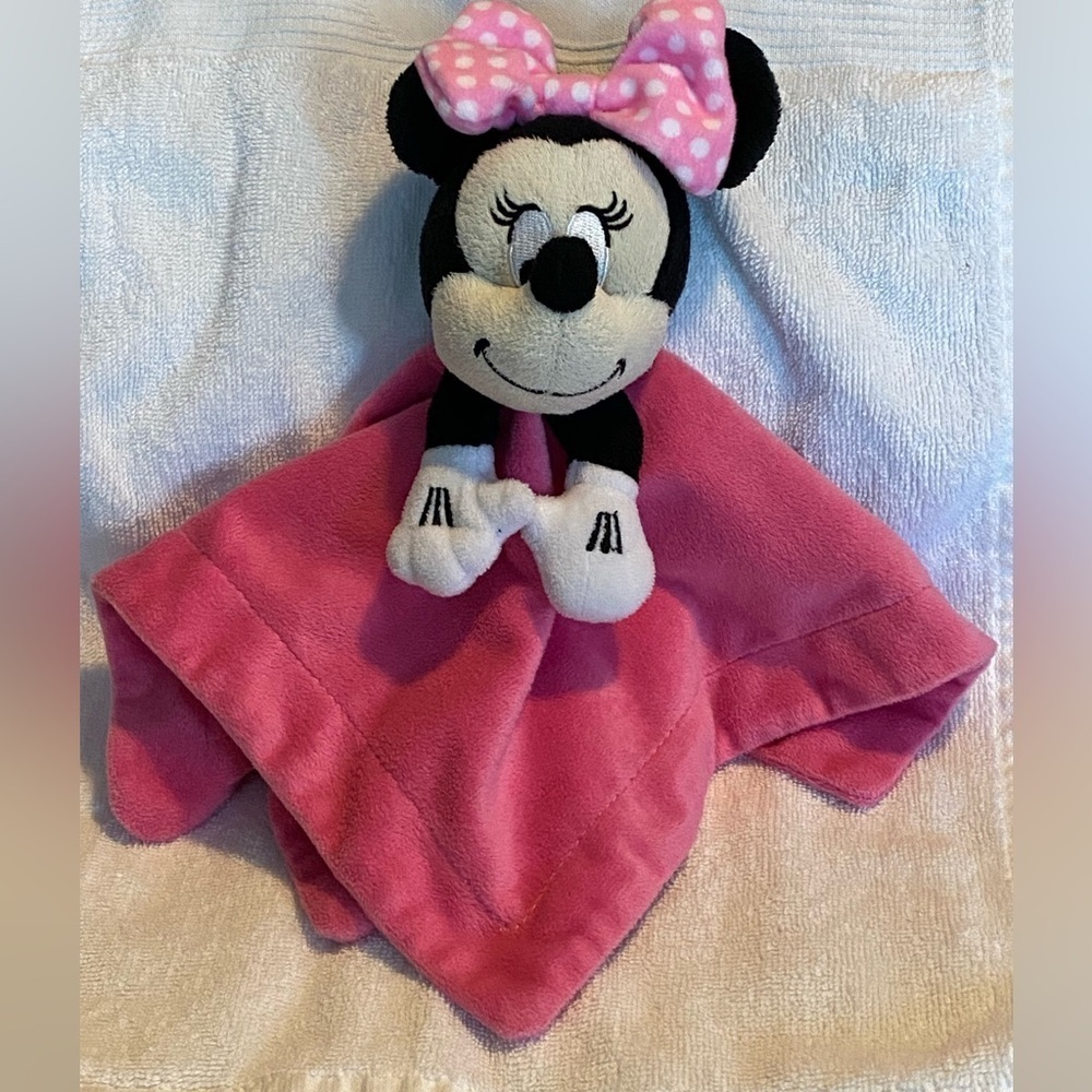 Disney Baby Minnie Mouse Lovey Pink Fuchsia Plush Security Blanket 12”X12”